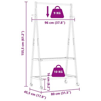 Kledingrek met schappen en wielen 96x45,5x155,5 cm bamboe 9