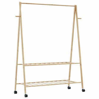 Kledingrek met schappen en wielen 132x45,5x155,5 cm bamboe 1