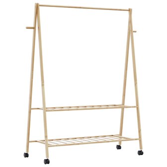 Kledingrek met schappen en wielen 132x45,5x155,5 cm bamboe 6