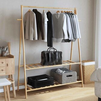 Kledingrek met schappen 132x45,5x150,5 cm bamboe 3