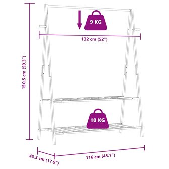 Kledingrek met schappen 132x45,5x150,5 cm bamboe 9