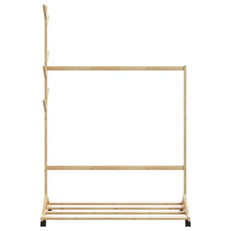Kledingrek met haken en wielen 100x35x157 cm bamboe 4