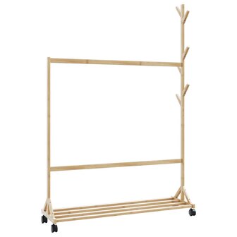 Kledingrek met haken en wielen 100x35x157 cm bamboe 6