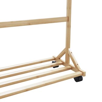 Kledingrek met haken en wielen 100x35x157 cm bamboe 8