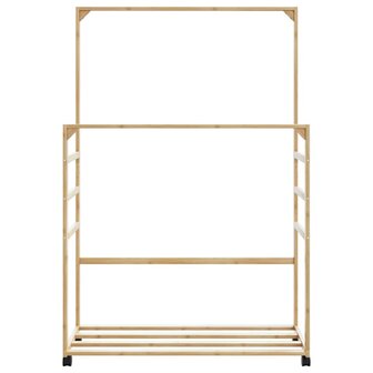 Kledingrek met schappen en wielen 90x35x155 cm bamboe 4