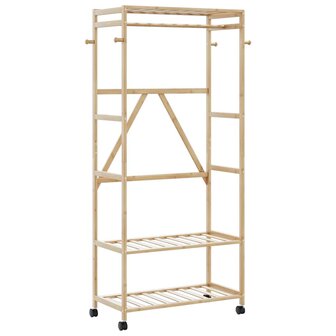 Kledingrek met schappen en wielen 90x40x179,5 cm bamboe 1
