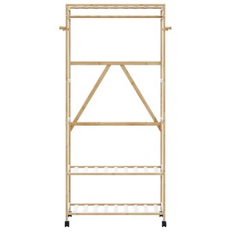 Kledingrek met schappen en wielen 90x40x179,5 cm bamboe 3