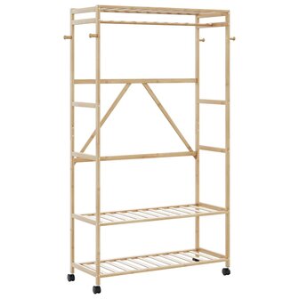 Kledingrek met schappen en wielen 110x40x180 cm bamboe 1
