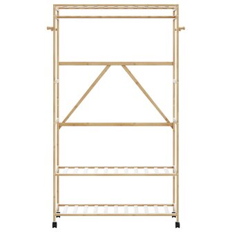 Kledingrek met schappen en wielen 110x40x180 cm bamboe 3