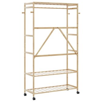 Kledingrek met schappen en wielen 110x40x180 cm bamboe 5
