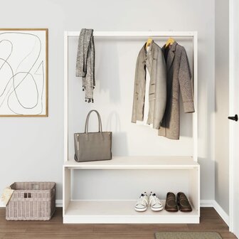 Kledingrek schoenenkast 113x40x157,5 cm massief grenenhout wit 1