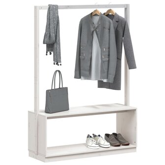 Kledingrek schoenenkast 113x40x157,5 cm massief grenenhout wit 3