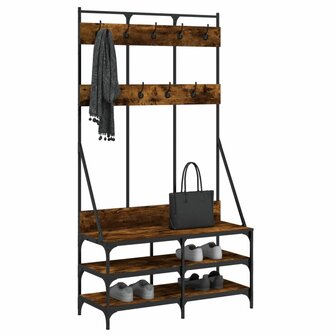 Kledingrek met schoenenrek 100x40x184 cm gerookt eikenkleurig 3