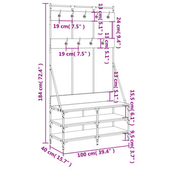 Kledingrek met schoenenrek 100x40x184 cm gerookt eikenkleurig 9