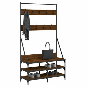 Kledingrek met schoenenrek 100x40x184 cm bruin eikenkleur 3