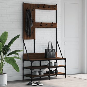 Kledingrek met schoenenrek 100x40x184 cm bruin eikenkleur 1