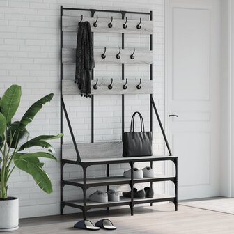 Kledingrek met schoenenrek 100x40x184cm grijs sonoma eikenkleur 1