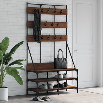 Kledingrek met schoenenrek 100x40x184 cm bruin eikenkleur 1