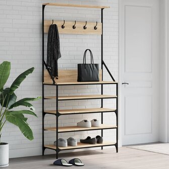 Kledingrek met schoenenrek 90x34x184 cm sonoma eikenkleurig 1