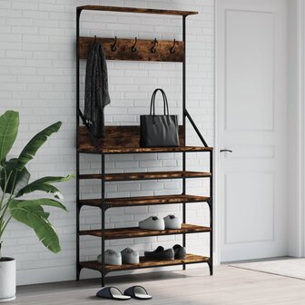 Kledingrek met schoenenrek 90x34x184 cm gerookt eikenkleurig 1