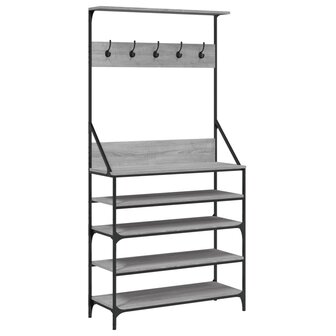 Kledingrek met schoenenrek 90x34x184 cm grijs sonoma eikenkleur 2