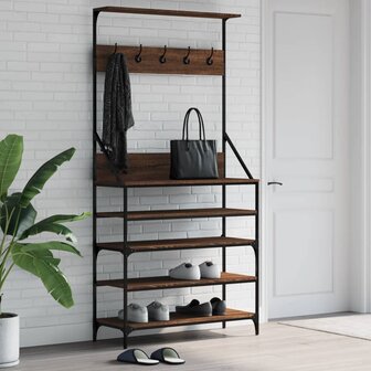 Kledingrek met schoenenrek 90x34x184 cm bruin eikenkleur 1