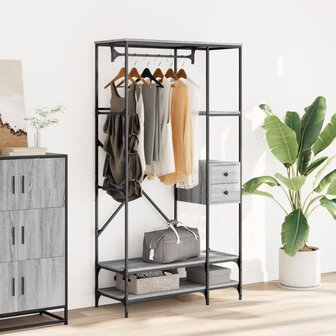 Kledingrek met schappen bewerkt hout grijs sonoma eikenkleurig 3