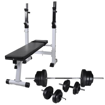 Trainingsbank met gewichtenrek en halterset 60,5 kg 1