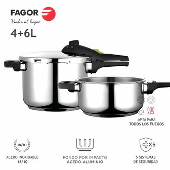 Set Snelkookpannen Fagor Roestvrij staal 10 L 2 Onderdelen 5