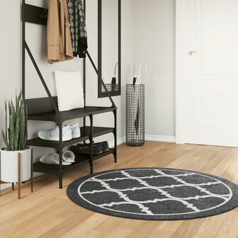 Vloerkleed wasbaar anti-slip &Oslash; 120 cm zwart en wit 1