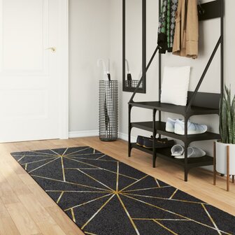 Vloerkleed wasbaar anti-slip 80x300 cm zwart en goudkleurig 1