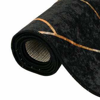 Vloerkleed wasbaar anti-slip 80x300 cm zwart en goudkleurig 5