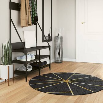 Vloerkleed wasbaar anti-slip &Oslash; 120 cm zwart en goudkleurig 1