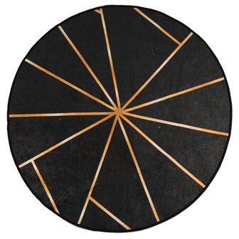 Vloerkleed wasbaar anti-slip &Oslash; 120 cm zwart en goudkleurig 2