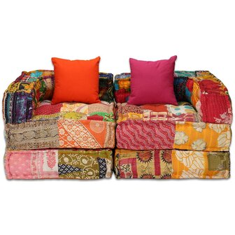 Poef tweezits modulair stof patchwork 5