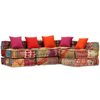 Poef vierzits modulair stof patchwork 1