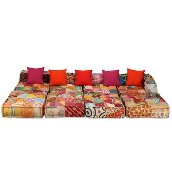 Poef vierzits modulair stof patchwork 2