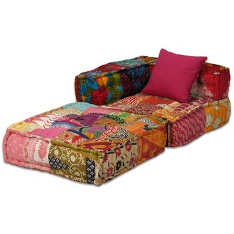 Poef vierzits modulair stof patchwork 4