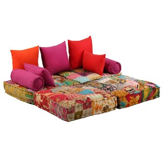 Poef tweezits modulair stof patchwork 9