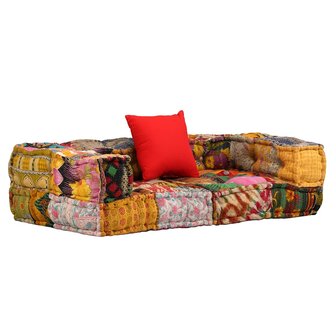 Poef tweezits modulair stof patchwork 1