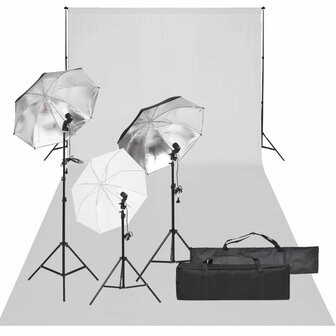 Fotostudioset met verlichtingsset en achtergrond 1