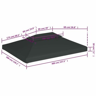 Prieeldak 2-laags 4x3m 310 g/m&sup2; antracietkleurig 6