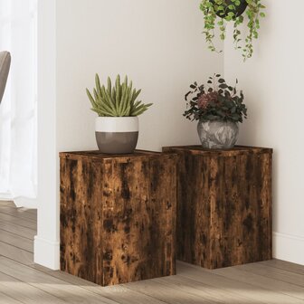 Plantenstandaards 2 st 25x25x35 cm bewerkt hout gerookt eiken 1
