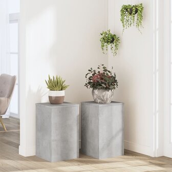 Plantenstandaards 2 st 30x30x50 cm bewerkt hout betongrijs 1