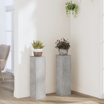 Plantenstandaards 2 st 17x17x60 cm bewerkt hout betongrijs 1