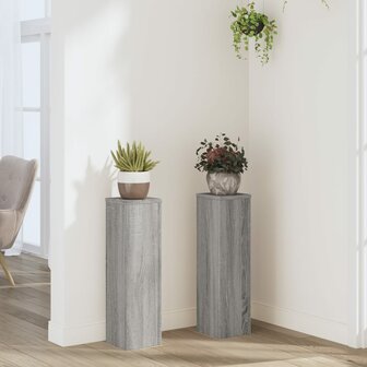 Plantenstandaards 2 st 17x17x60 cm bewerkt hout grijs sonoma 1