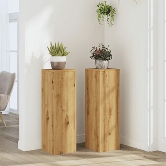 Plantenstandaards 2 st 25x25x80 cm hout artisanaal eikenkleurig 1