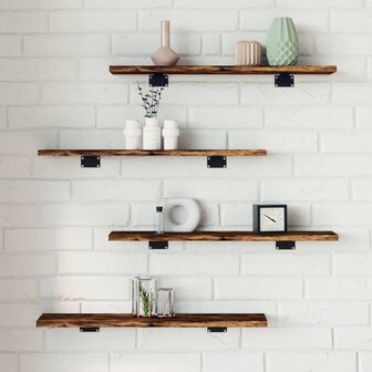 Wandschappen 4 st 60x10x1,5 cm bewerkt hout gerookt eikenkleur 1