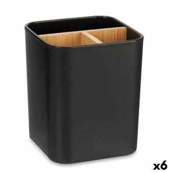 Tandenborstelhouder Berilo B9041-BLACK Zwart Bamboe Polypropyleen 9 x 11 x 9 cm (6 Stuks) 1