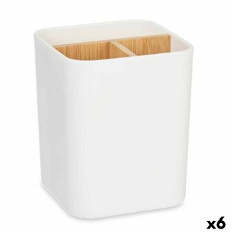Tandenborstelhouder Berilo B9041-WHITE Wit Bamboe Polypropyleen 9 x 11 x 9 cm (6 Stuks) 1